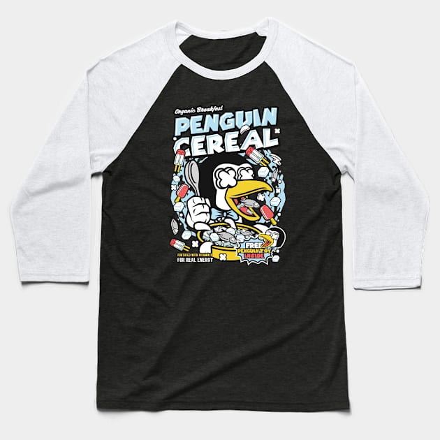 Retro Cartoon Cereal Box // Cereal Penguin // Funny Vintage Breakfast Cereal Baseball T-Shirt by SLAG_Creative